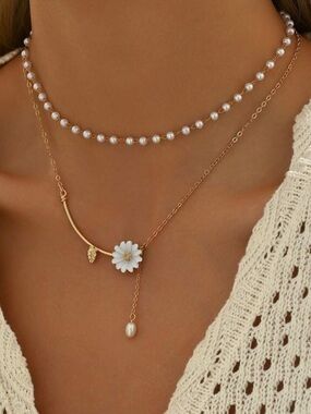 Gold Daisy Layered Necklace set A1788